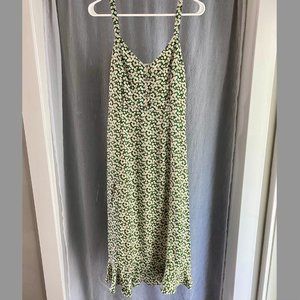 Lulu's L Green Floral Print Midi Dress with Ruffled Hem